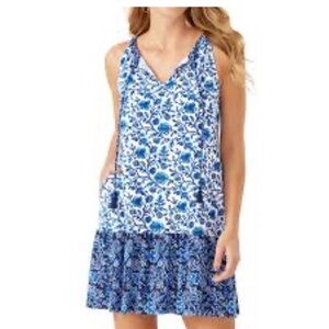 Tommy bahama wood block blue mini floral dress size XS pt